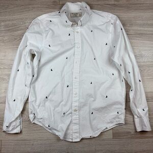 Vintage Abercrombie & Fitch White Button Down Sail Boat Print Shirt Men’s Size L